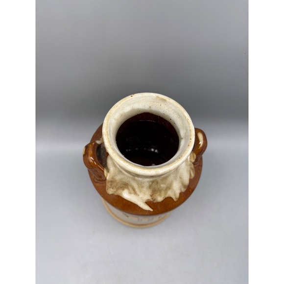 Ceramic Milk Jug With Brown & Cream Glaze Decor Farmhouse Rustic - Picture 2 of 6